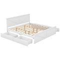 King Size Wooden Platform Bed With Four Storage Drawers And Support Legs, White King White Pine