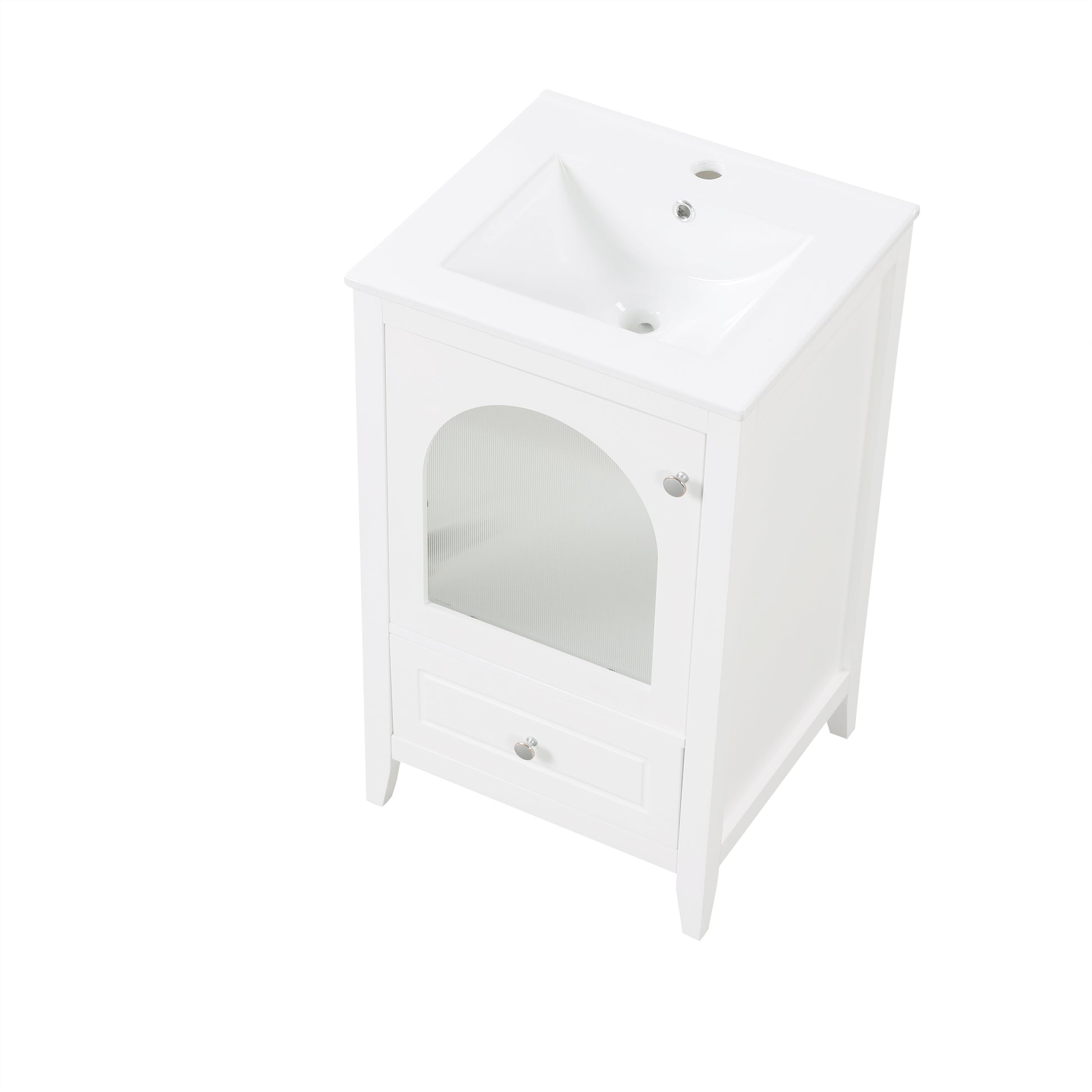 20" Bathroom Vanity With Sink, Bathroom Cabinet With Soft Closing Glass Door, A Drawer, White White Mdf