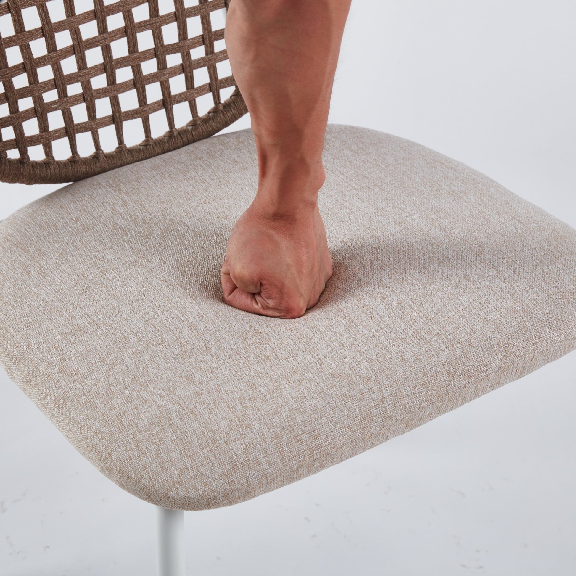 Beige Sennit Chair,Set Of 4,Dining Chair,Coffee Chair White Metal