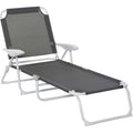 Outsunny Folding Chaise Lounge, Outdoor Sun Tanning Chair, 4 Position Reclining Back, Armrests, Metal Frame And Mesh Fabric For Beach, Yard, Patio, Dark Gray Dark Grey Metal