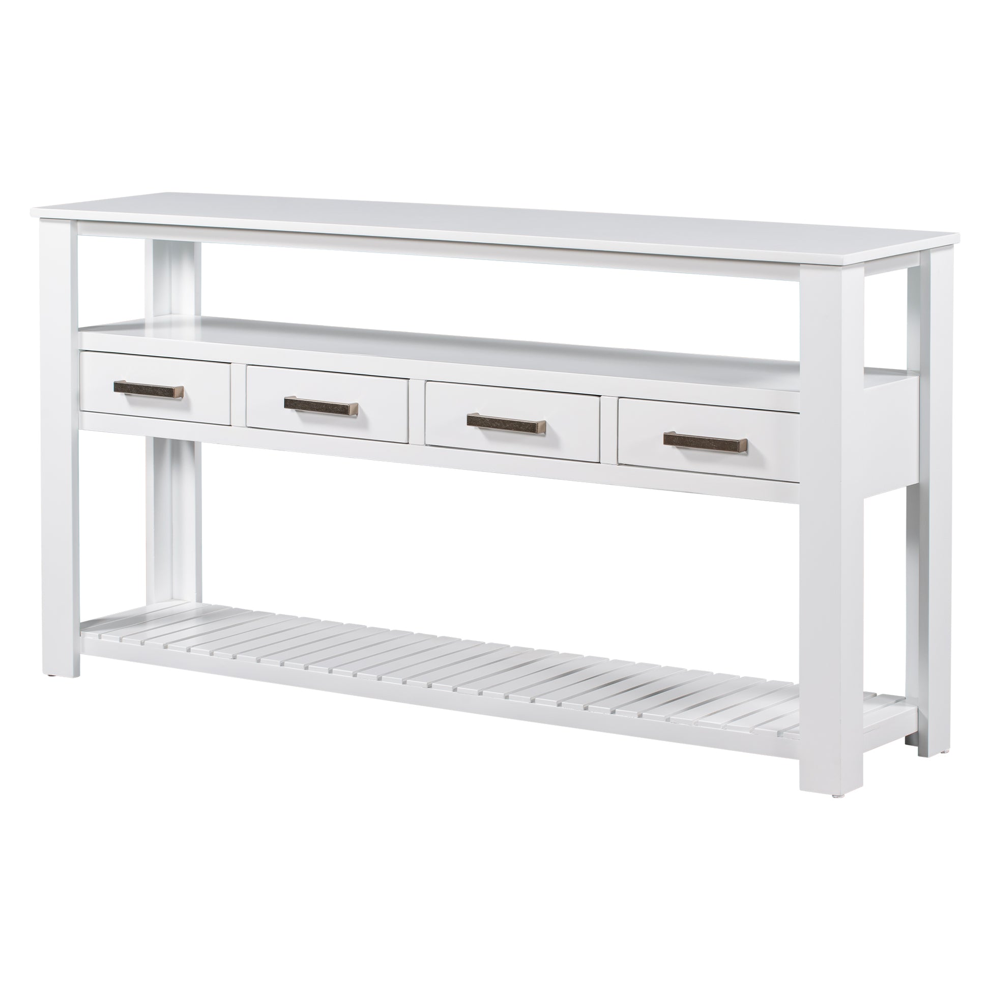 62.2'' Modern Console Table Sofa Table For Living Room With 4 Drawers And 2 Shelves White Solid Wood Mdf