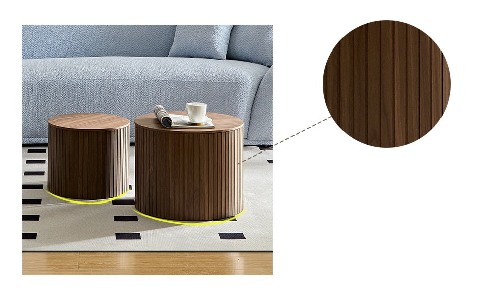 Mdf Nested Table Set 2 Pieces, Handcrafted Round Coffee Table In Living Lounge Area, Walnut Color Walnut Round Round Mdf