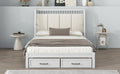 Full Size Wood Platform Bed With Upholstered Headboard And 2 Drawers, White Box Spring Not Required Full White Wood Bed Frame Solid Wood Mdf