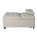 Folding Ottoman Sofa Bed Beige Beige Wood