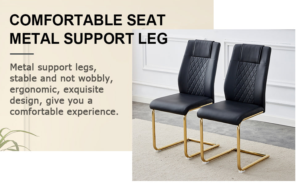 Table And Chair Set.Modern Rectangular Dining Table With Transparent Tempered Glass Tabletop And Gold Plated Metal Legs.Paried With 8 Comfortable Chairs With Pu Seats And Golden Metal Legs. Black Gold,Transparent Seats 8 Glass Metal