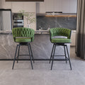 Bar Chair Suede Woven Bar Stool Set Of 4,Black Legs Barstools No Adjustable Kitchen Island Chairs,360 Swivel Bar Stools Upholstered Bar Chair Counter Stool Arm Chairs With Back Footrest, Green Metal Green Kitchen Dining Chairs Foam Technical Leather