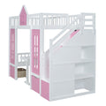 Twin Over Twin Bunk Bed With Changeable Table, Bunk Bed Turn Into Upper Bed And Down Desk Pink Twin Pink Solid Wood