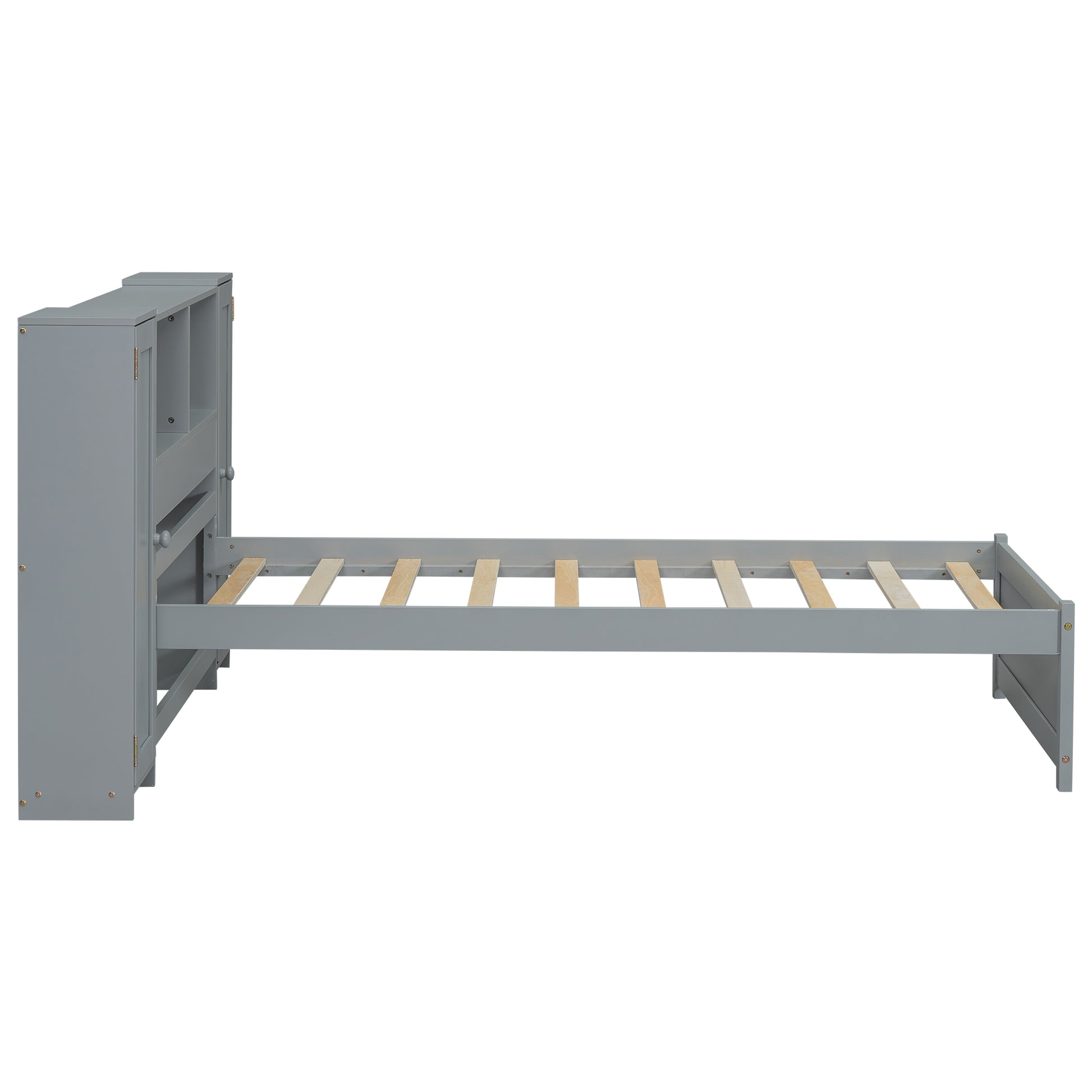 Twin Size Platform Bed With Storage Headboard And Lockers, Gray Twin Box Spring Not Required Gray Wood Bedroom Solid Wood Mdf