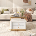 Modern 2 Pieces White Square Nesting Coffee Table With Drawers & Electroplated Gold Legs In 27.6'' Golden White Square Drawers Coffee & End Tables Glossy Square Mdf Glass Mdf Pedestal