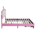 Full Size Upholstered Bed Frame With Led Lights, Modern Upholstered Princess Bed With Crown Headboard, 2 Drawers, Pink White Box Spring Not Required Full Pink White Wood Bathroom Modern Bed Frame Pu