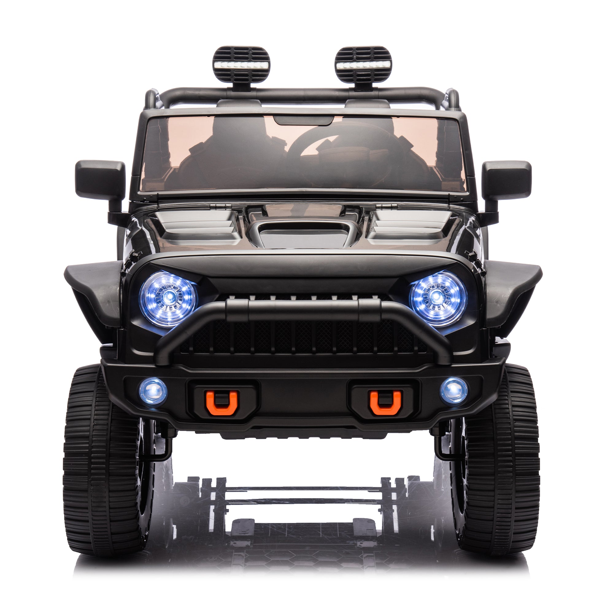 24V Two Seater Kids Ride On Truck Car W Parents Control,200W*2,Seat Width 20.28In,Four Wheel Suspension,Led Lights,Music,Mp3,Bluetooth,Two Independent Seat Belts,Suitable For Off Road For Kids Aged 3 Black 100 149 Lbs Polypropylene