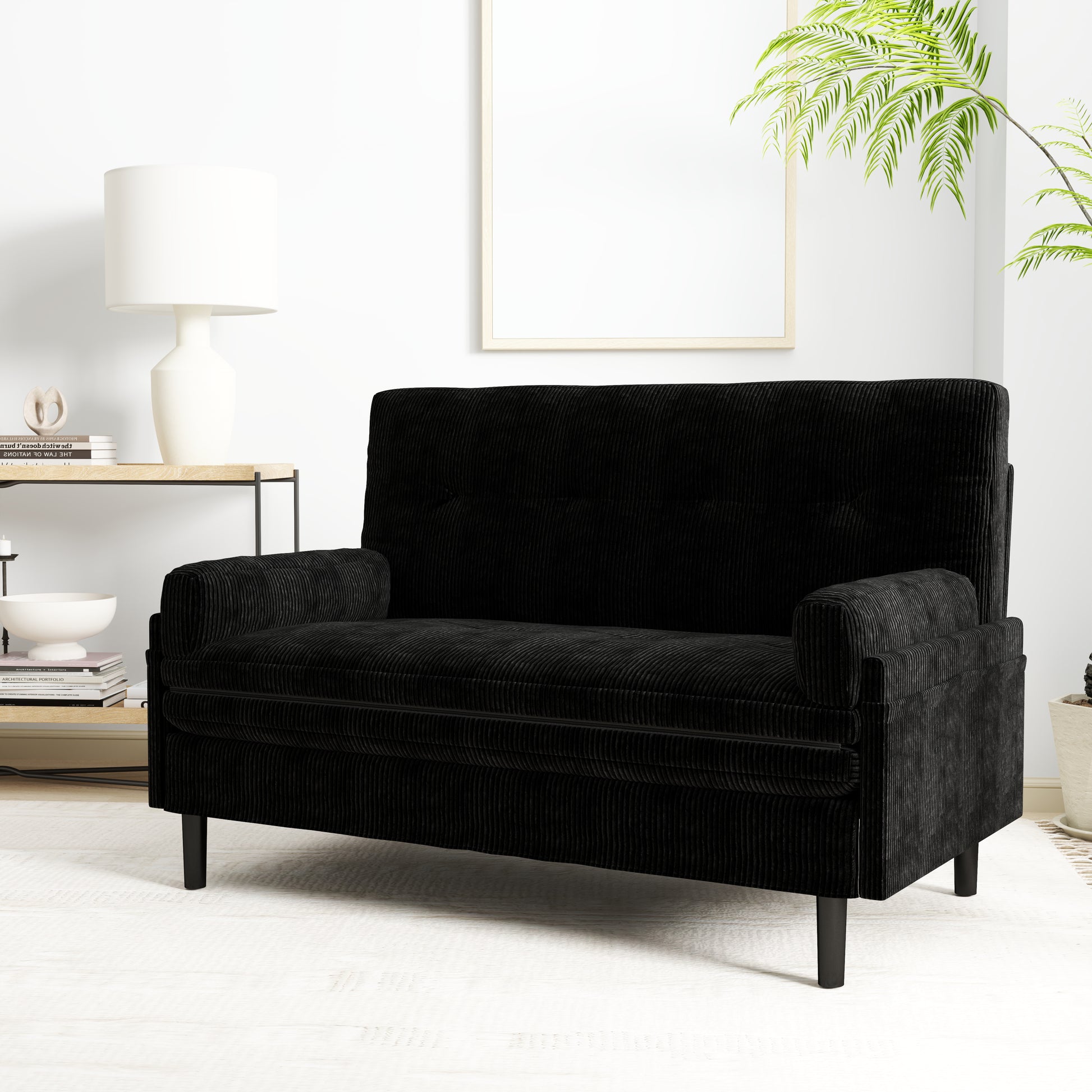 Black 2 Seater Sofa Sleeper With Recline Fuction Black Velvet Metal Primary Living Space Medium Soft Loose Back Pillow Top Arms Foam Fabric Metal 2 Seat