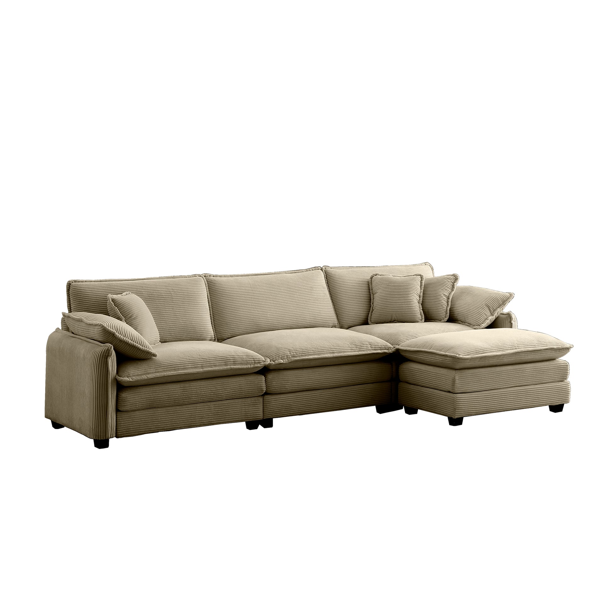 Oversize 3 Seater Sofa With One Footrest, L Shaped Sectional Sofa With Ottoman For Living Rooms,Tan Corduroy Sofa Tan Corduroy 3 Seat