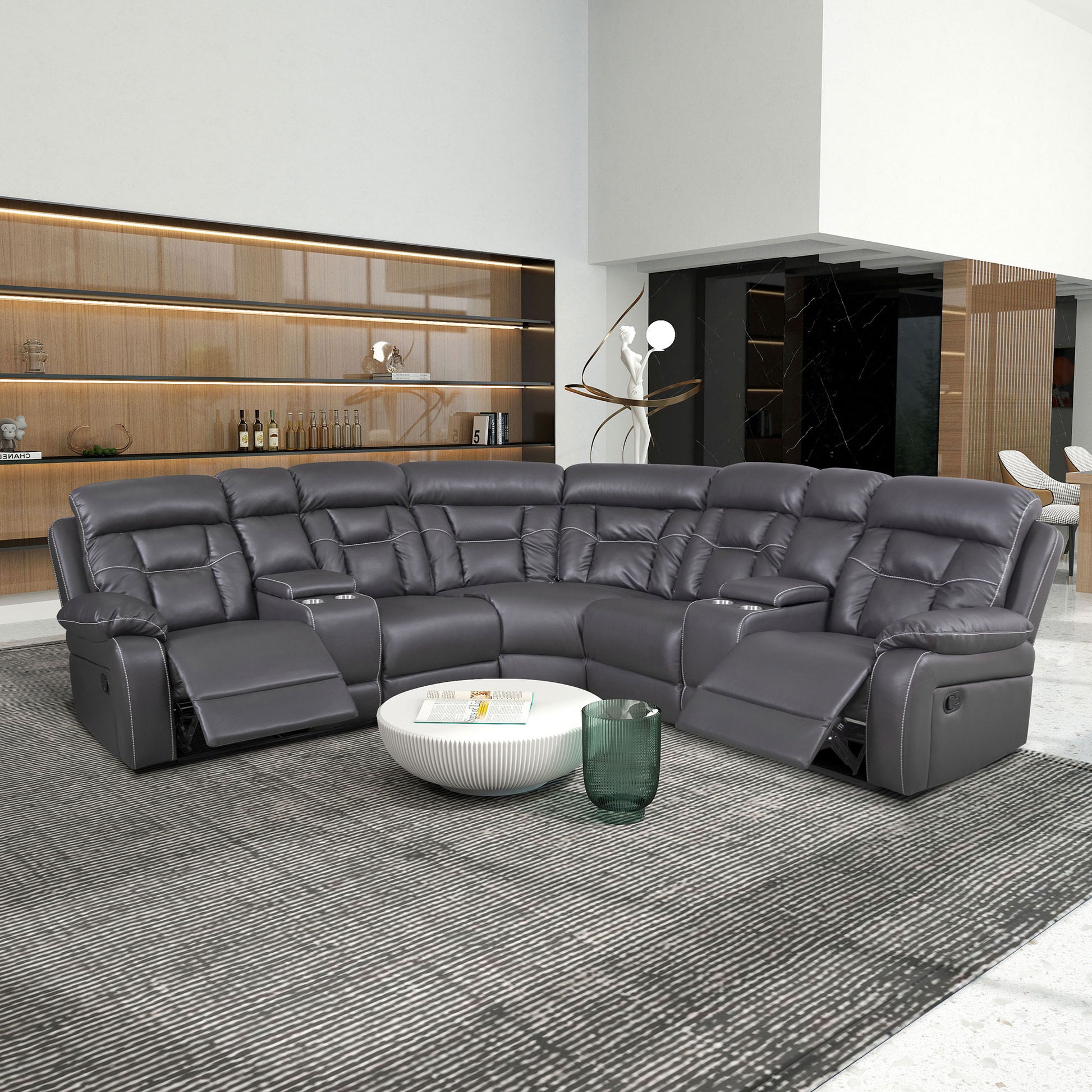 Faux Leather Reclining Sofa Grey Grey Pu 5 Seat