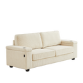 86.5 Inch Sofa Couch Deep Seat Sofa With Two Storage Spaces, T Pyce Charging Portsusb Charging Ports & 2 Cup ,Corduroy 3 Seater Couch, Modern Sofas For Living Room Beige Foam Corduroy 3 Seat