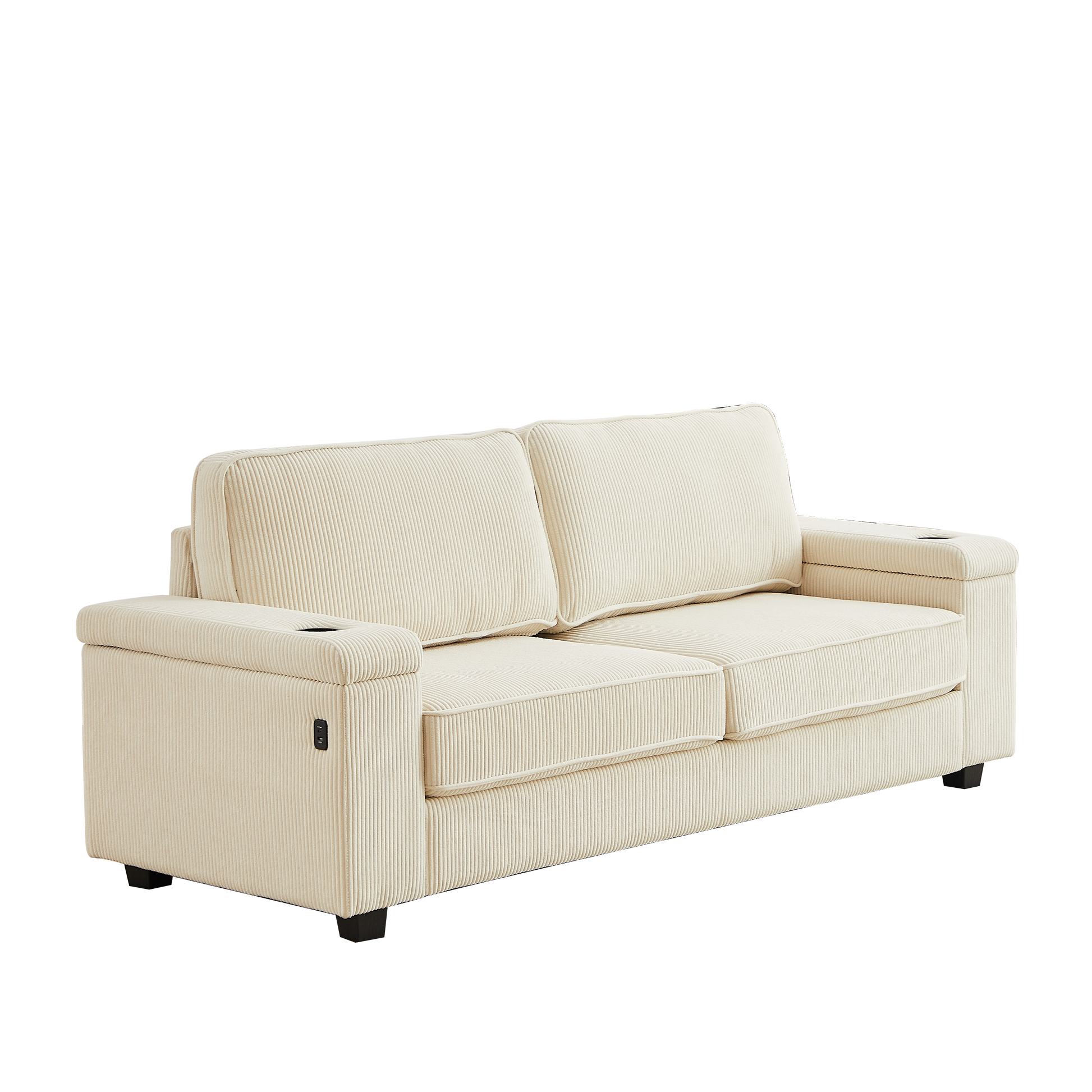 86.5 Inch Sofa Couch Deep Seat Sofa With Two Storage Spaces, T Pyce Charging Portsusb Charging Ports & 2 Cup ,Corduroy 3 Seater Couch, Modern Sofas For Living Room Beige Foam Corduroy 3 Seat