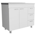 Base Double Door Cabinet, Three Drawers, White White Solid Wood Mdf Engineered Wood