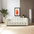 Morrison Sofa Cream Boucle Cream,White Wood Tufted Back Mid Century Modern Boucle,Solid Wood 3 Seat