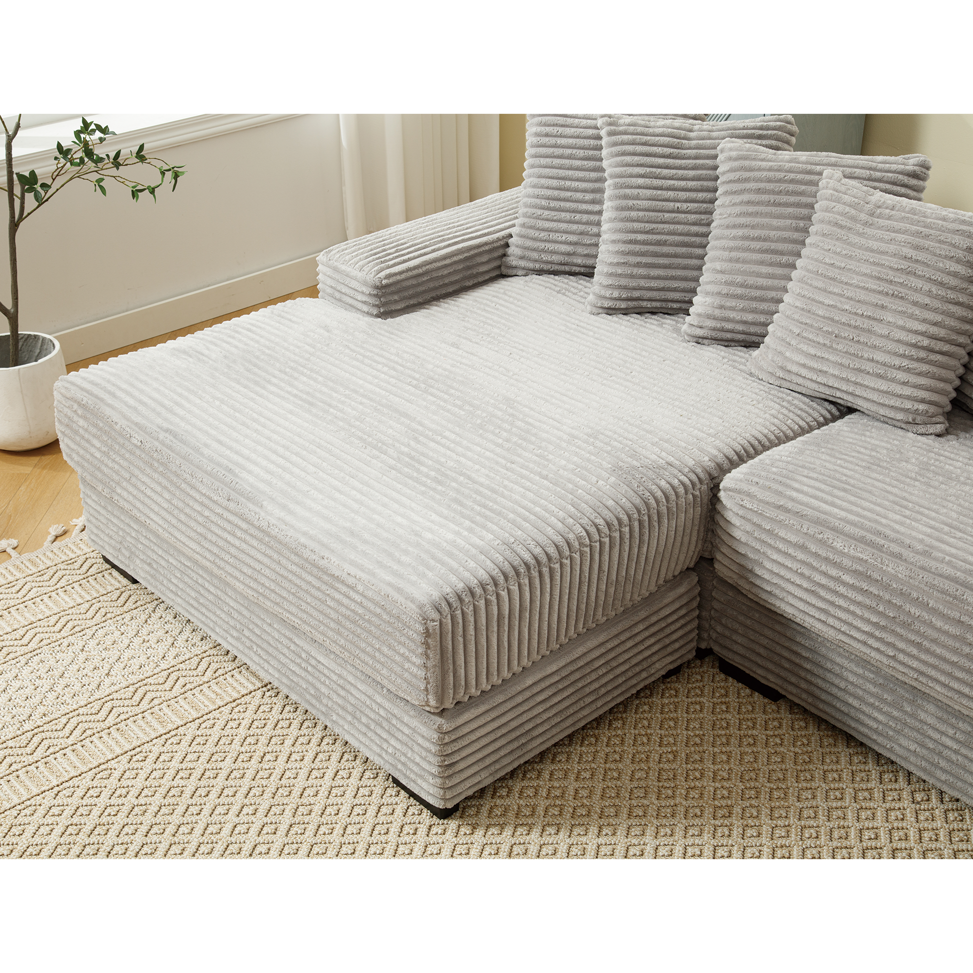 Arrived Oversized Two Piece Couches, L Shaped Sofa, Corduroy, Left Chaise Daybed,With Armrests,Eight Throw Pillows,Corner Sofa,Easy To Assemble, Gray Gray Polyester Wood Primary Living Space Medium Soft Pillow Back Modern Square Arms Wood 3 Seat