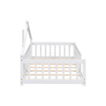 Twin House Shaped Bedside Floor Bed With Guardrails, Slats, Without Door,White Twin White American Design Pine
