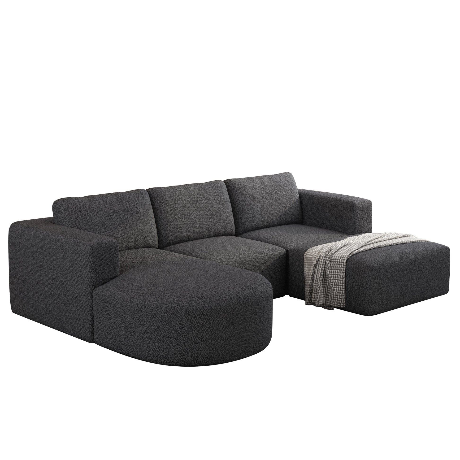 104.32*70.86 Modular Sectional Sofa Sleeper Couch, Sectional Sofa With Chaise And Ottoman, Convertible U Shaped Modular Sofa Set. Compressed Sponge, Dark Grey Combo A B C D Dark Grey Primary Living Space Soft Minimalist,Modern Foam Spring 5 Seat