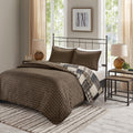 3 Piece Reversible Printed Quilt Set Black Brown Full Queen Black Brown Microfiber