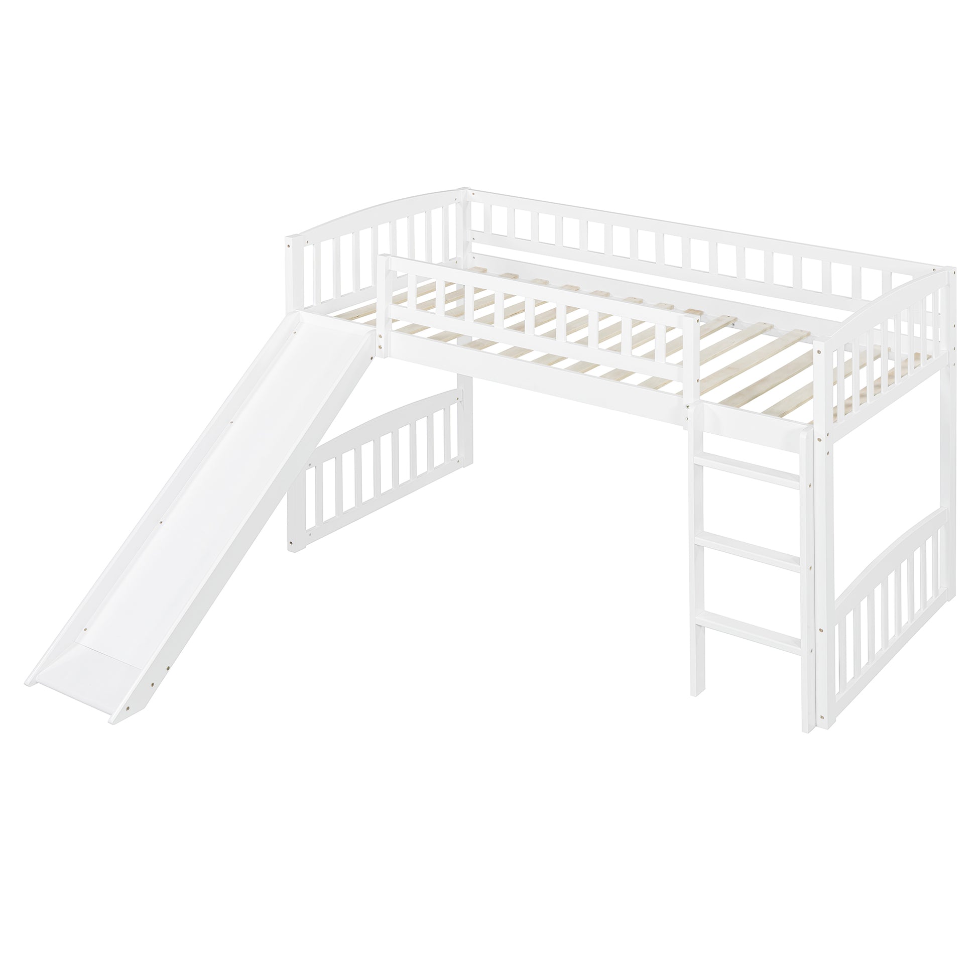 Twin Size Loft Bed With Slide And Ladder, White Old Sku: Lt000504Aak White Solid Wood