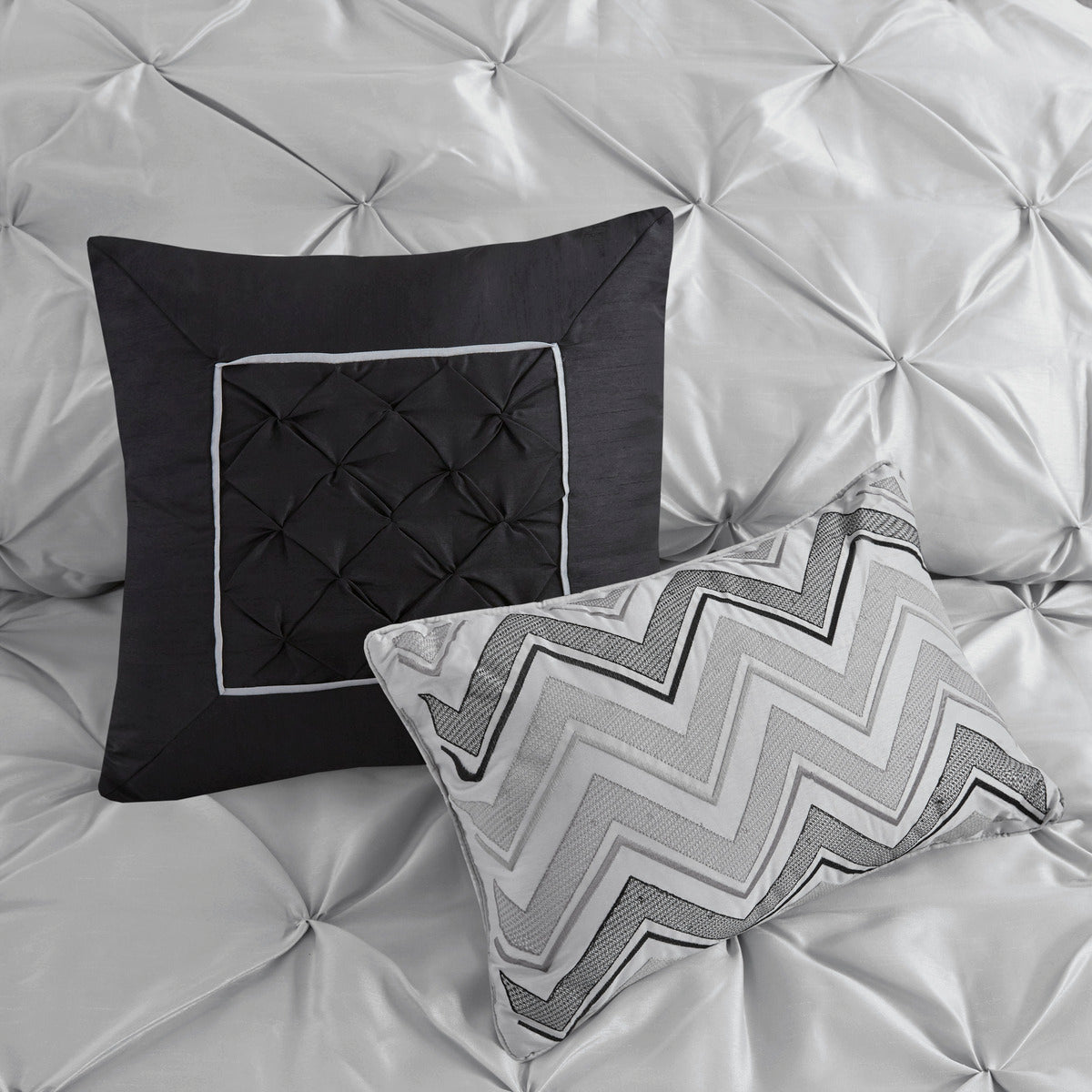 7 Piece Tufted Comforter Set Grey Full Full Grey Polyester
