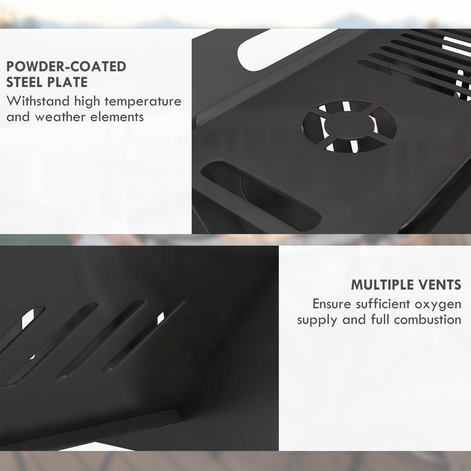 Outsunny 3 In 1 Portable Fire Pit, Stove, Coffee Table, Wood Burning Firepit With Carrying Bag And Quick Assembly For Camping, Bonfire, Picnic, Backyard, Patio, Black Black Steel