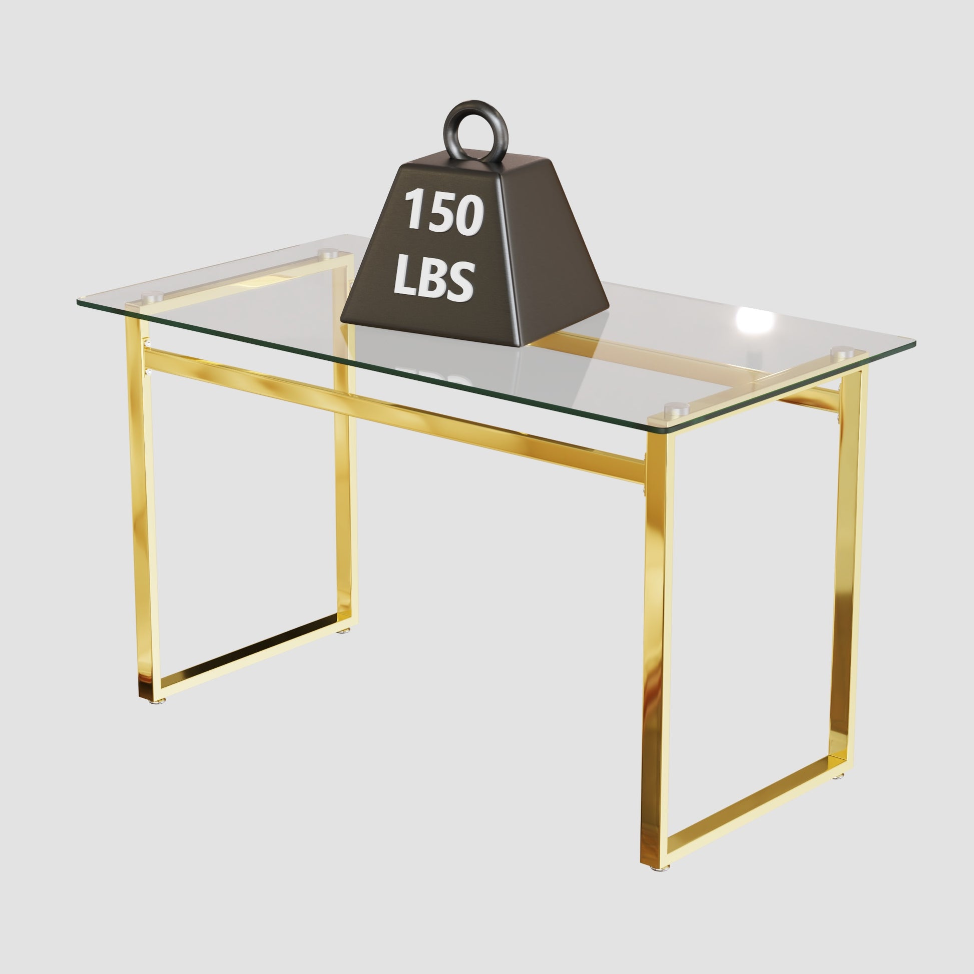 Modern Minimalist Rectangular Glass Dining Table For 4 6 With 0.31" Tempered Glass Tabletop And Golden Chrome Metal Legs, Writing Table Desk, For Kitchen Dining Living Room, 51" W X 27"D X 30" H Transparent Glass Glass
