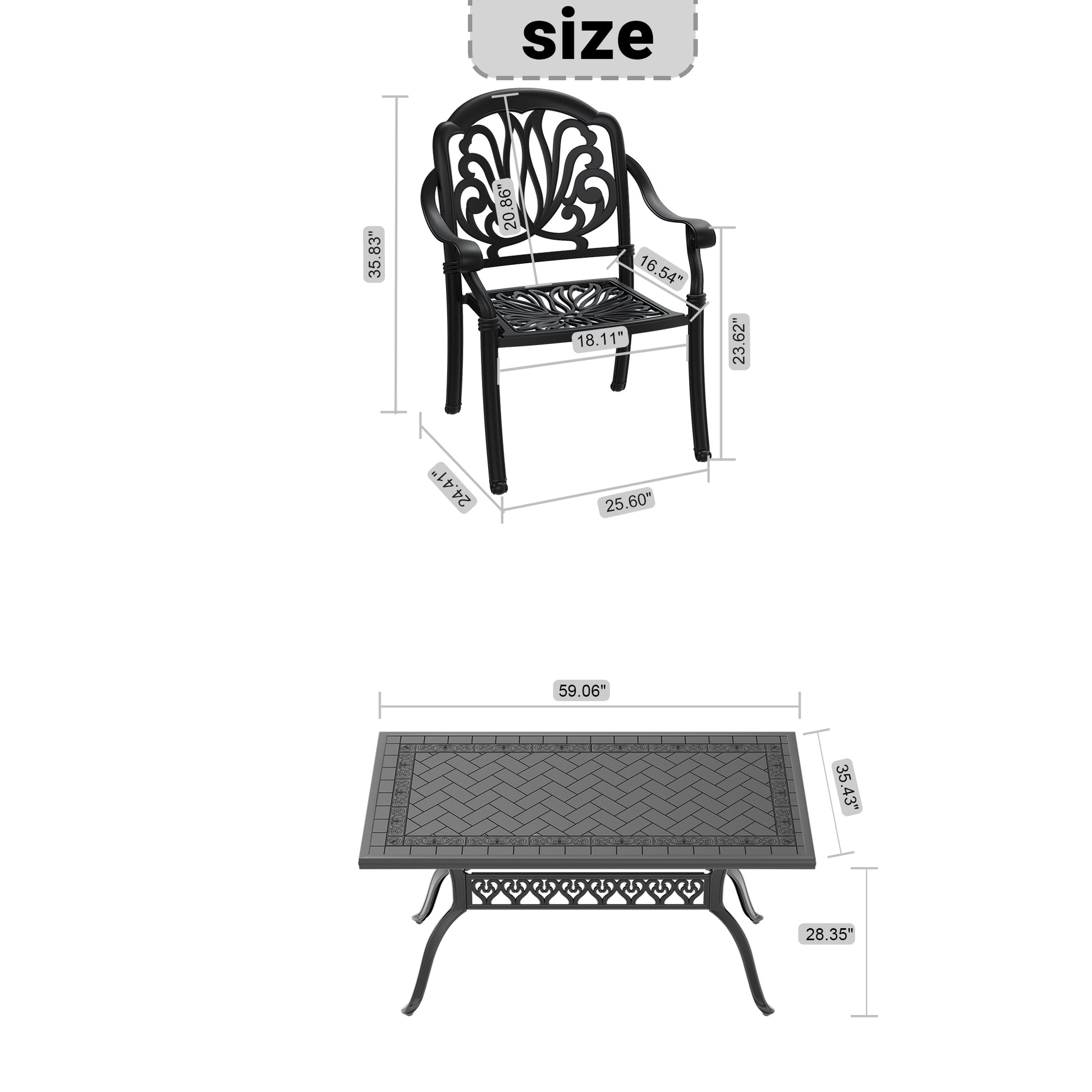 Cushions In Random Colors 7 Piece Set Of Cast Aluminum Patio Furniture With Cushions Yes Dining Set Black Seats 6 Rust Resistant Frame Water Resistant Cushion Garden & Outdoor Complete Patio Sets Aluminium