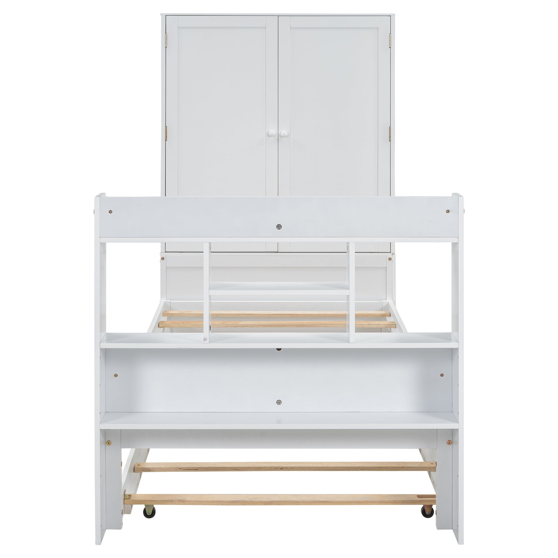 Twin Size Platform Bed With Storage Headboard And Footboard, Pull Out Shelves And Twin Size Trundle, White Box Spring Not Required Twin White Wood Bedroom Bed Frame Solid Wood Mdf