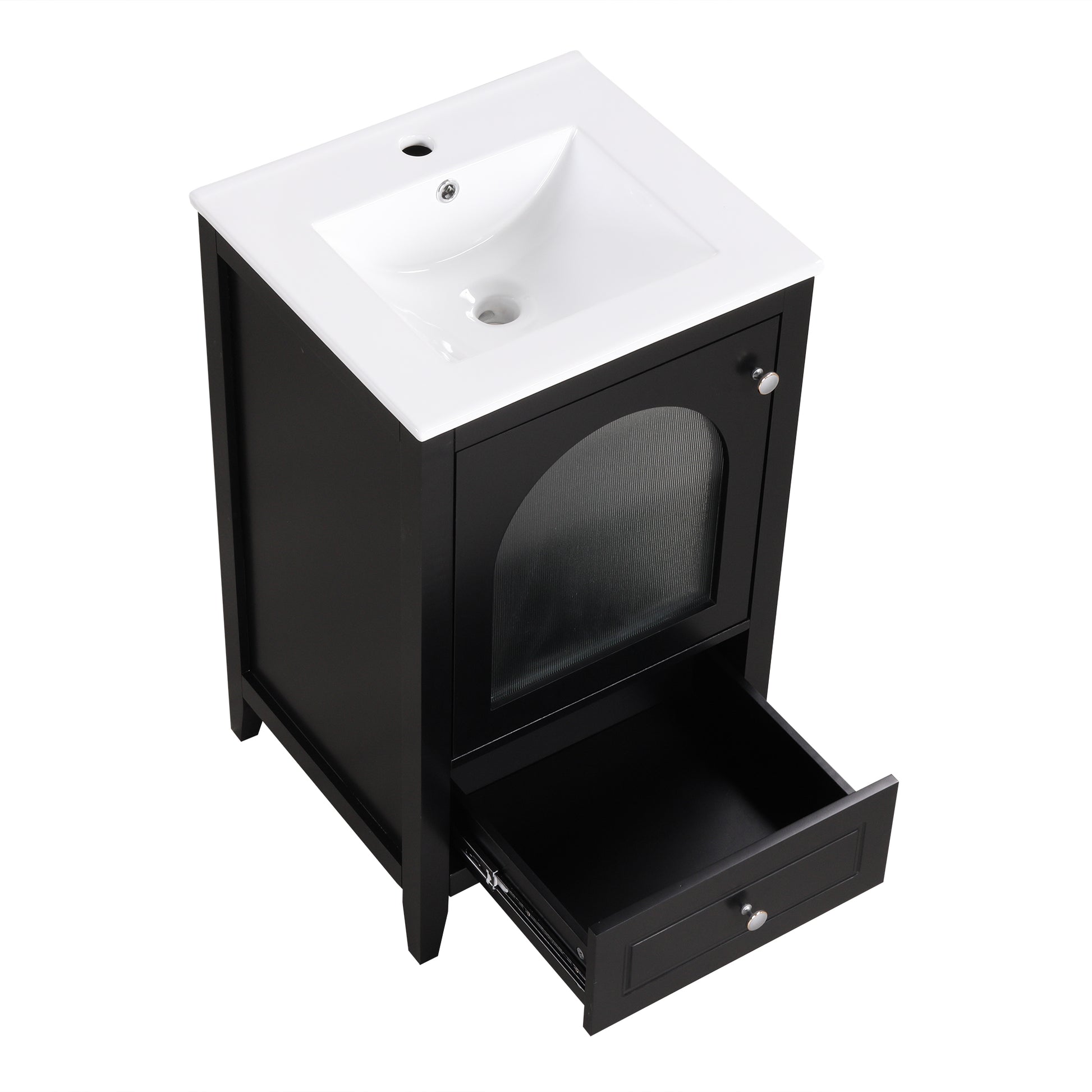 20" Bathroom Vanity With Sink, Bathroom Cabinet With Soft Closing Glass Door, A Drawer, Black Black Mdf