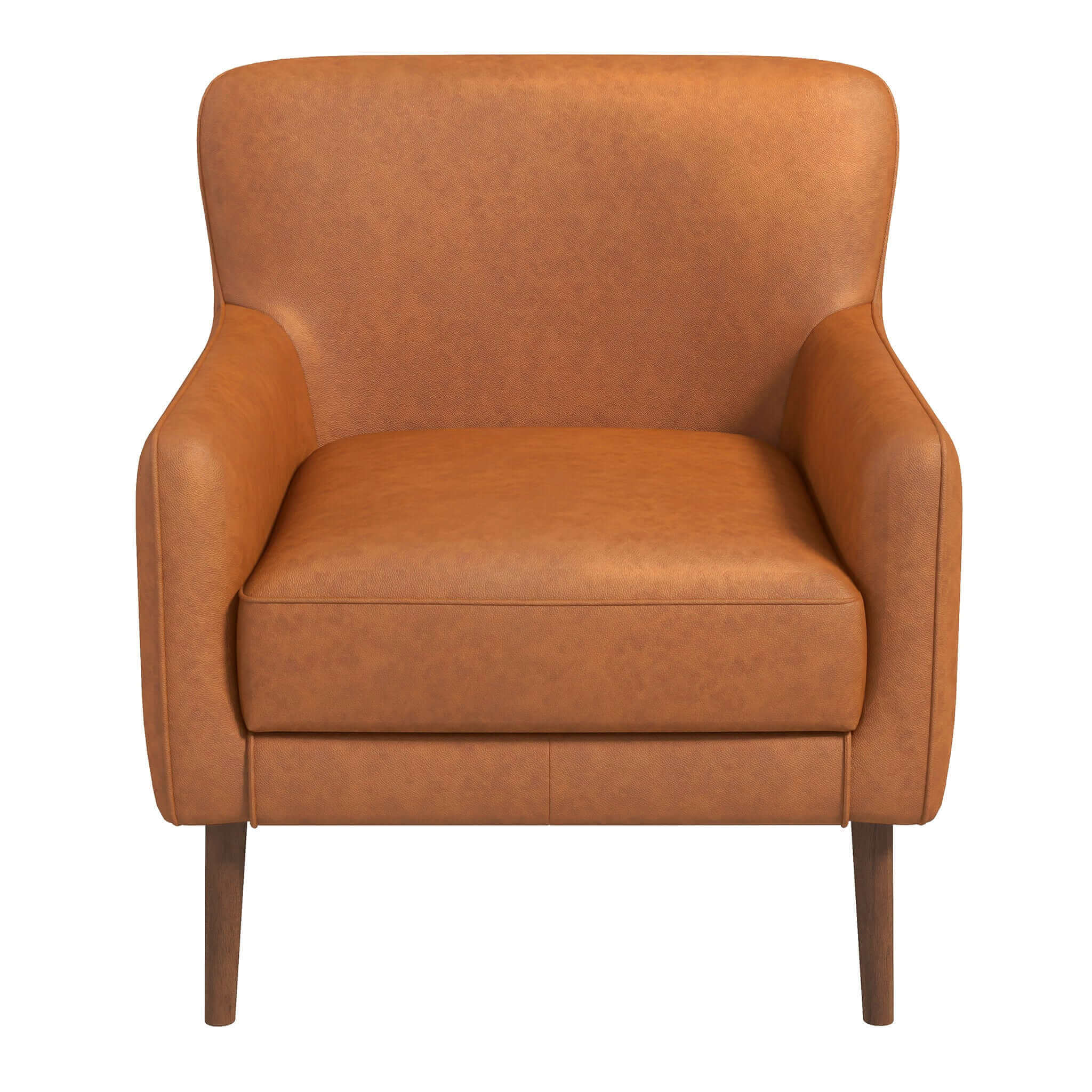 Claire Genuine Leather Lounge Chair In Tan Tan Brown Genuine Leather Wood Mid Century Modern Foam Genuine Leather,Solid Wood