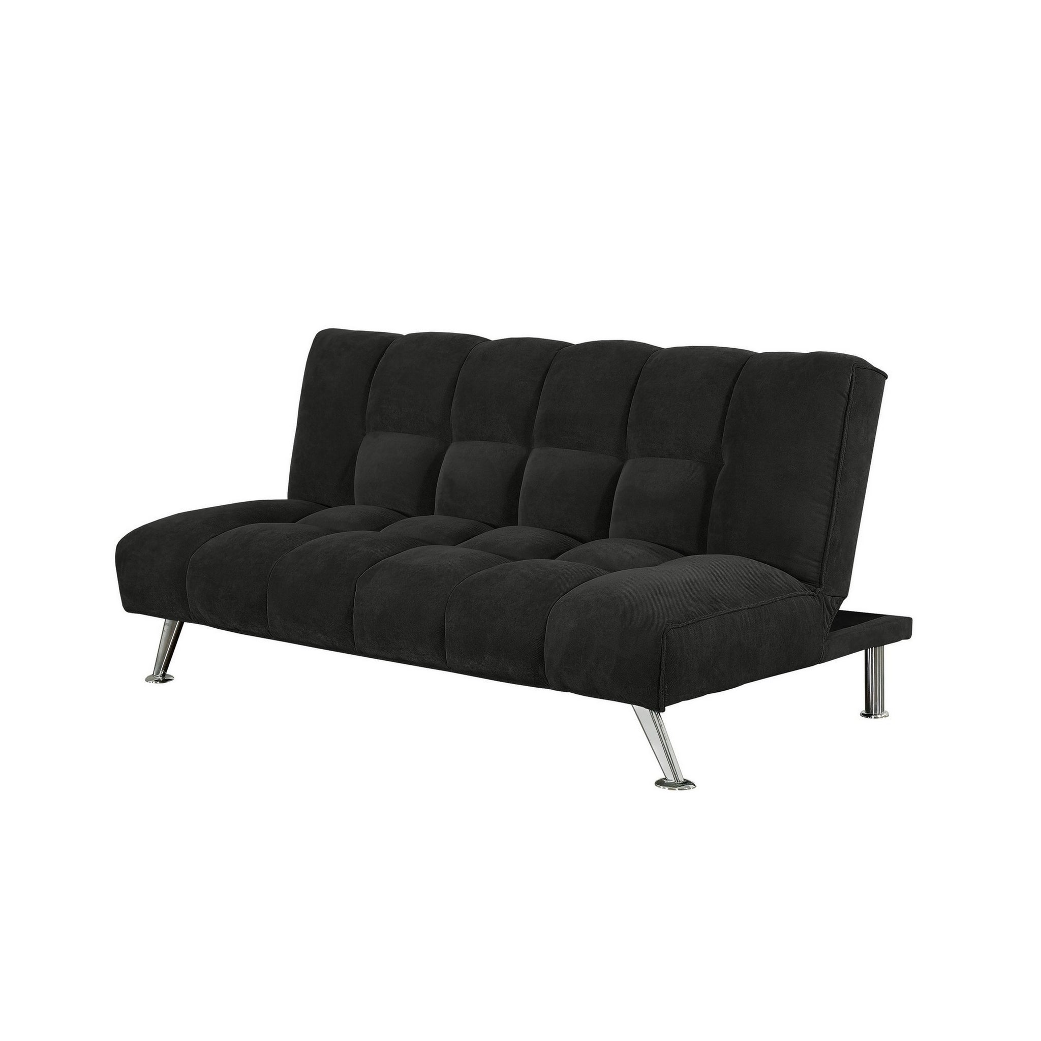 75 Inch Sofa Bed, Pocket Coils And Spring, Stylish Tufted Black Fabric Twin Black Wood Fabric