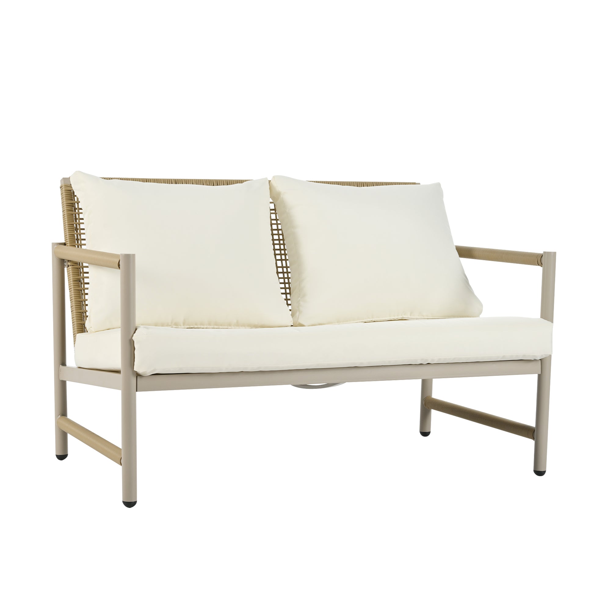 4 Pieces Patio Furniture Set, Pe Rattan Wicker 4 Pcs Outdoor Sofa Set W Washable Cushion And Tempered Glass Tabletop, Conversation Furniture For Garden Poolside Balcony Yes Complete Patio Set White Natural Garden & Outdoor Artsy Complete Patio Sets