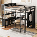 Metal Loft Bed With Wardrobe And L Shaped Desk, Full Size Loft Bed With Storage Cubes And Shelves, Heavy Duty Loft Bed For Kids Teens Adults, Black Pre Sale Date: August 10Th Full Black Metal