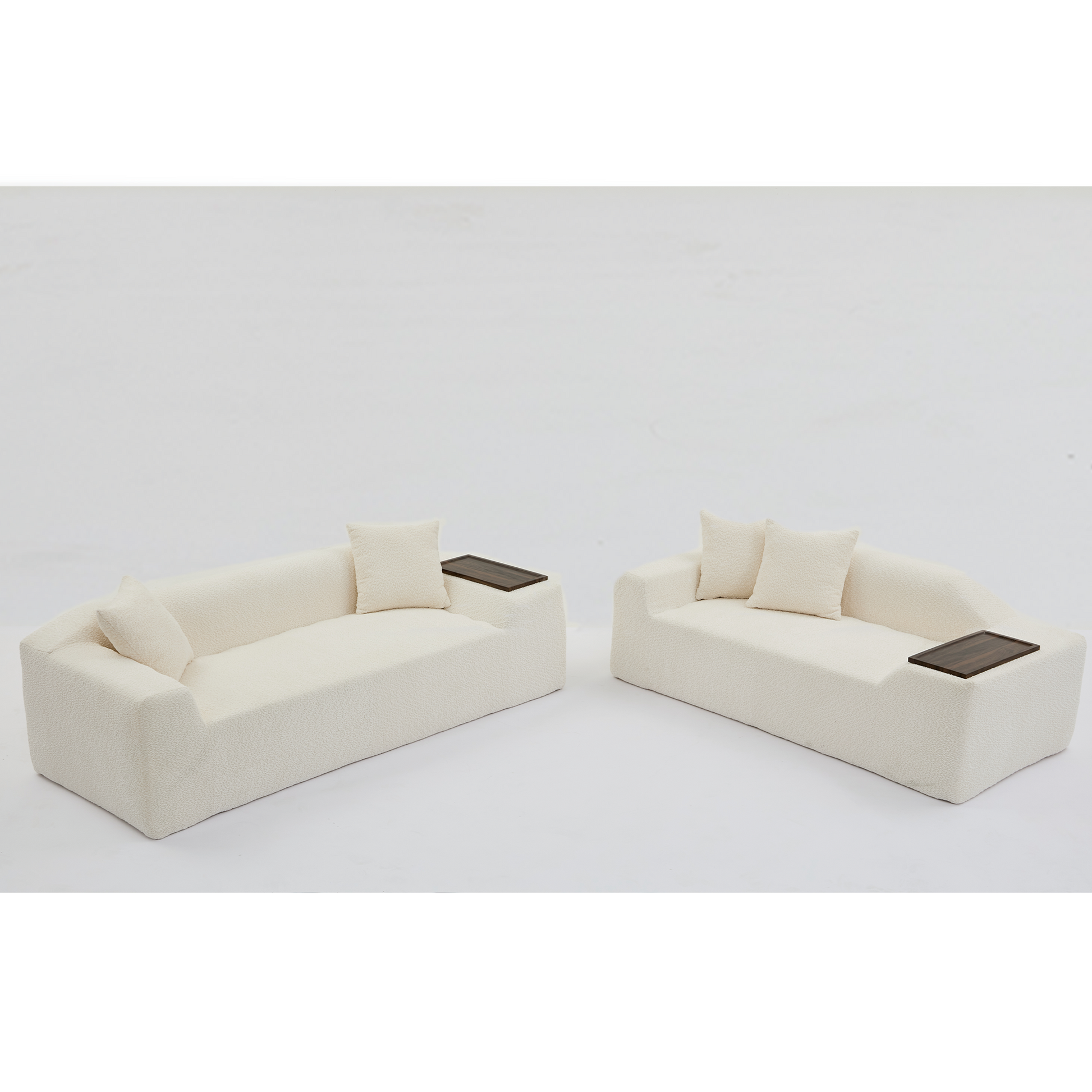 Arrived 2 Piece Boucle Cloud Sofa Set, Upholstered Sofa Set, Modern 3 Seater And 2 Seater Sofa With Mdf End Table For Living Room ,Apartment,3 2 Couch,Boucle,Beige Beige Polyester Primary Living Space Soft Tight Back Modern Square Arms Foam Upholstered 5