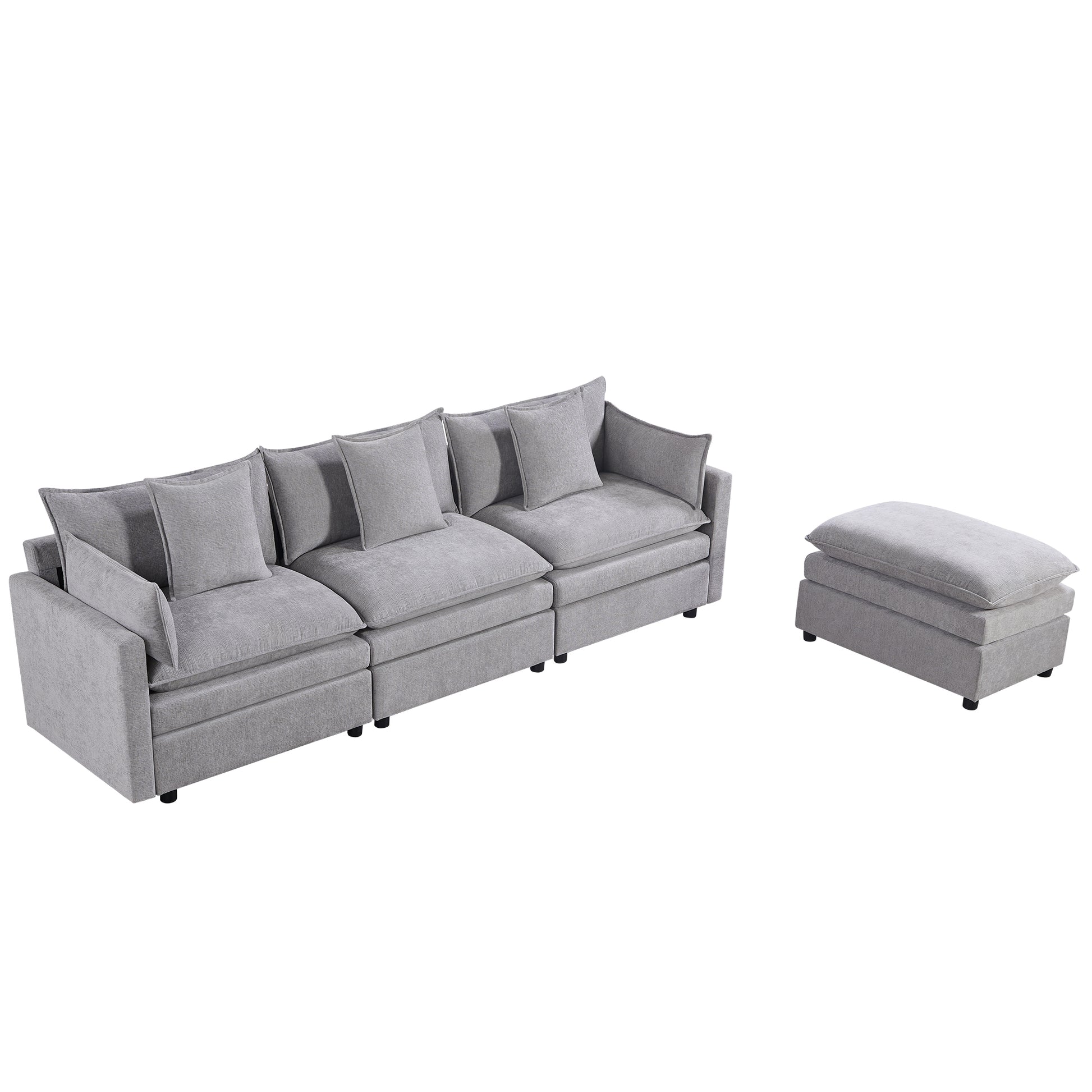 108.66"Modern Chenille L Shaped Sectional Sofa With Convertible Chaise, Comfy Cloud Couch Deep Sectional Sofa With Ottomans For Living Room Light Gray Wood Foam Chenille 3 Seat
