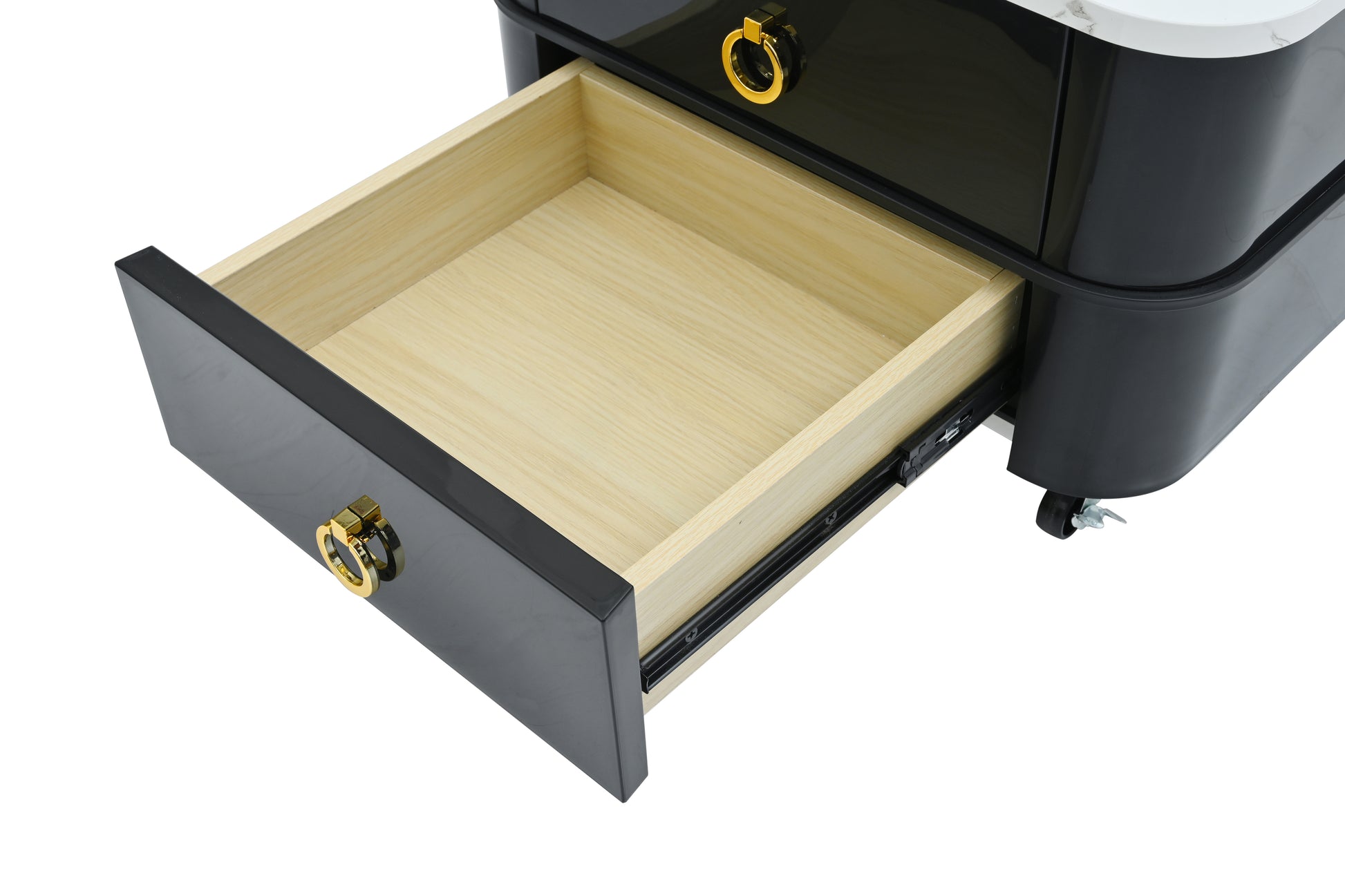 2 In 1 Square Nesting Coffee Table With Wheels & Drawers, Stackable Side Table With High Gloss Marble Grain Top, End Table Set With Brown Tempered Glass For Living Room, Black Black Gold Primary Living Space Drawers Square Mdf Steel