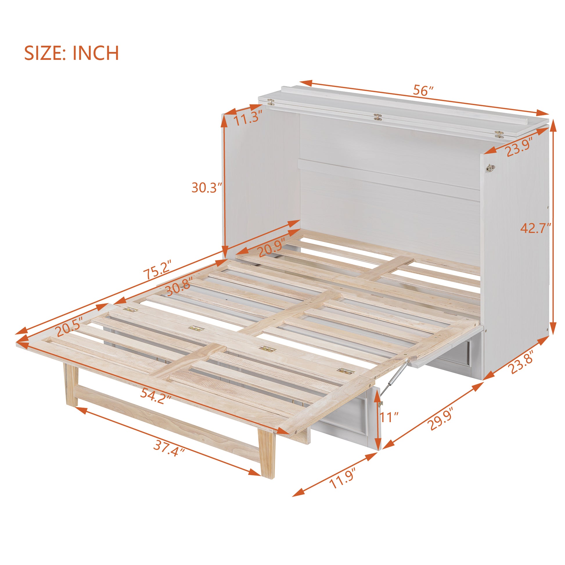 Full Size Murphy Bed With Large Drawers,White Full White Plywood