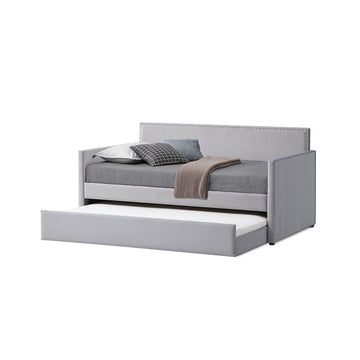 Modern Twin Daybed With Trundle, Trim Backing, Soft Gray Velvet Twin Gray Solid Wood