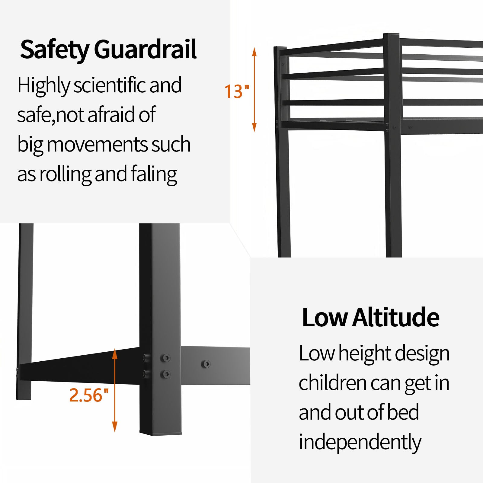 Metal Twin Over Full Bunk Bed Heavy Duty Sturdy Metal Noise Reduced Safety Guardrail No Box Spring Needed,Black Twin Black Metal Metal