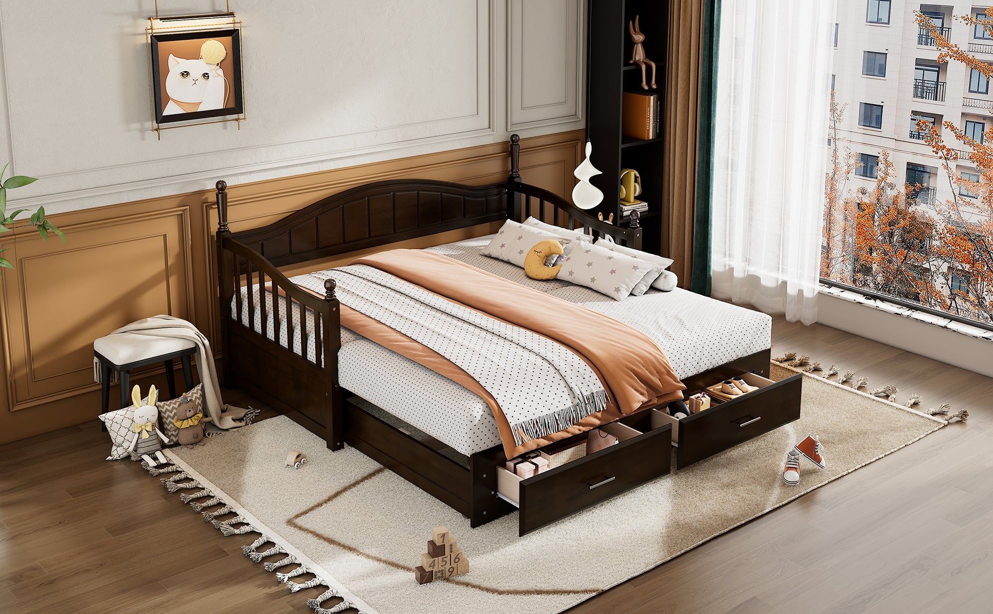 Wooden Twin Size Daybed With Twin Size Trundle, Extendable Daybed With Two Storage Drawers, Espresso Expected Arrival Time:9.12 Twin Espresso Wood