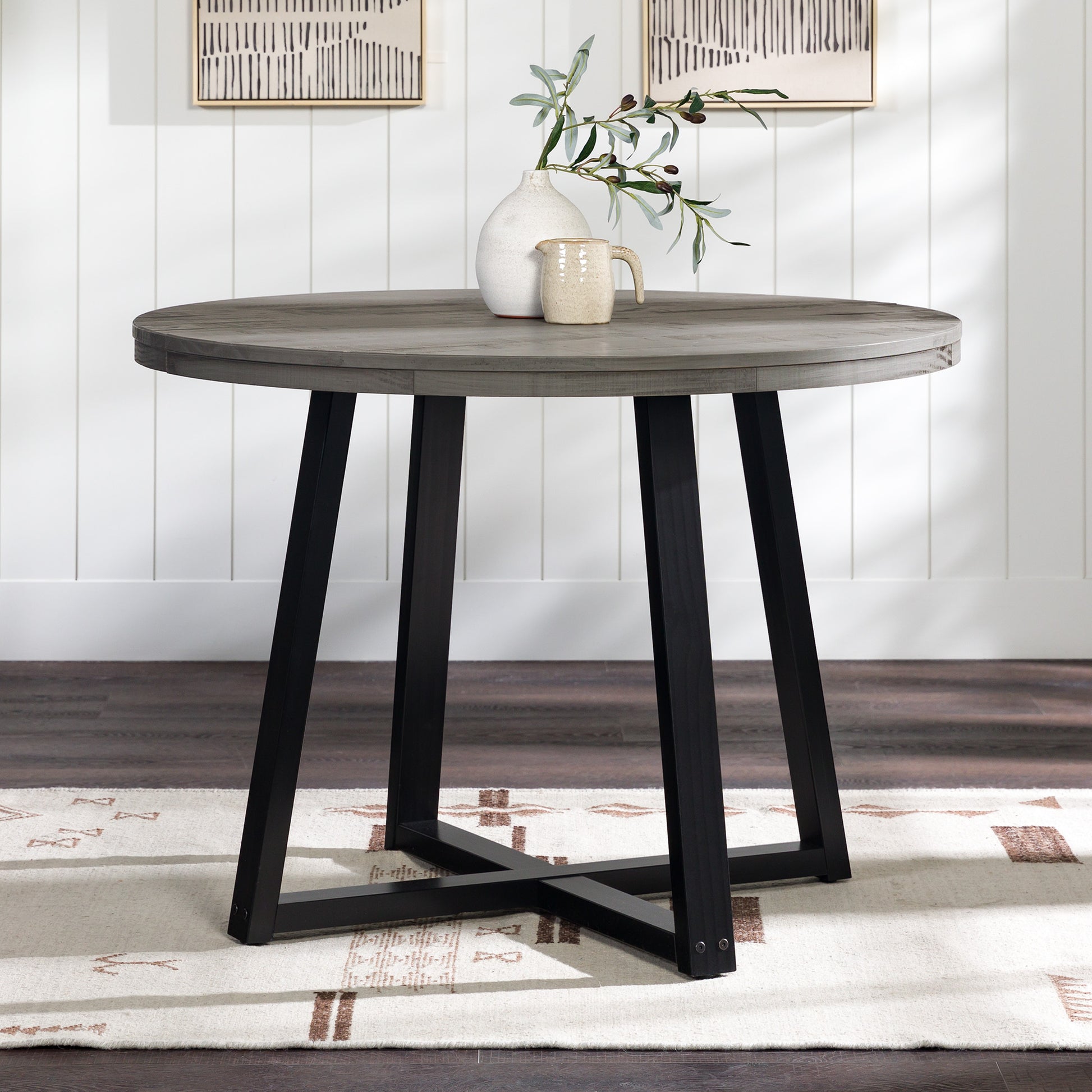 Rustic Distressed Solid Wood Round Dining Table Grey Gray Pine Pine