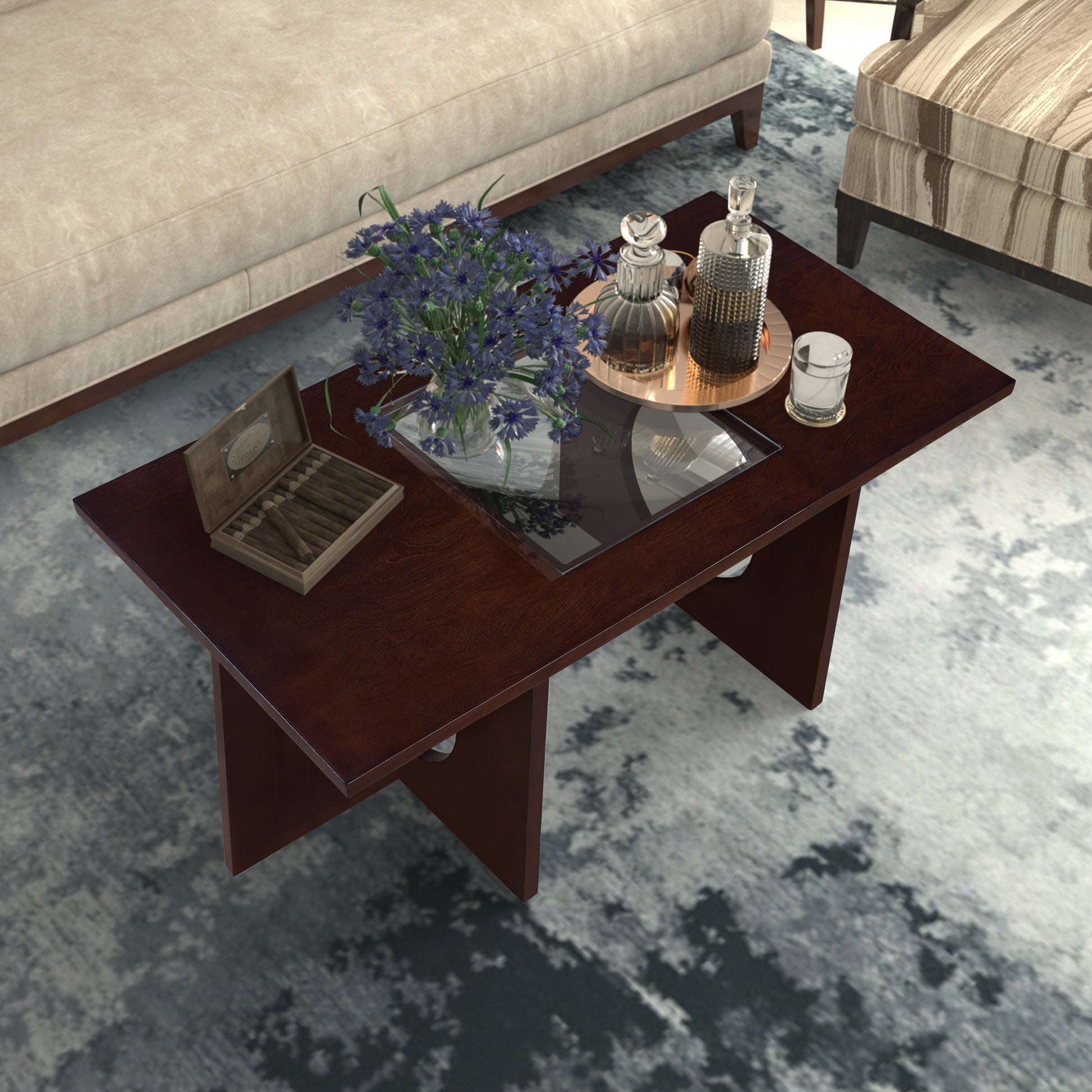 47" Contemporary Wood Rectangular Coffee Table With Clear Tempered Glass Top, Light Espresso Light Espresso Mdf Glass