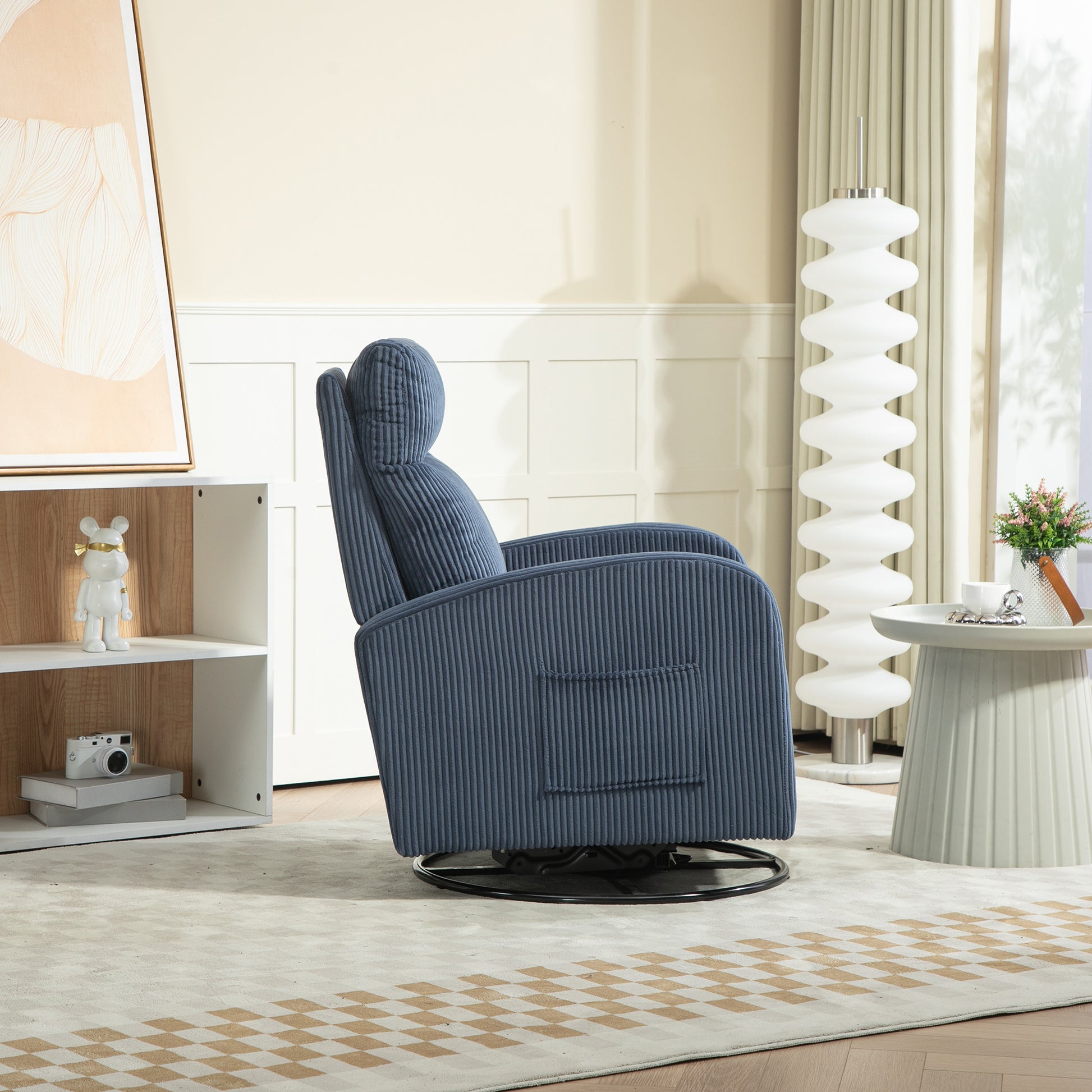 Jiada Upholstered Swivel Glider.Flannel Fabric.Rocking Chair For Nursery In Navy Blue.Modern Style One Left Bag Navy Blue Primary Living Space Foam Corduroy