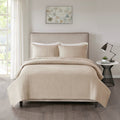 3 Piece Reversible Quilt Set Khaki Full Queen Khaki Polyester