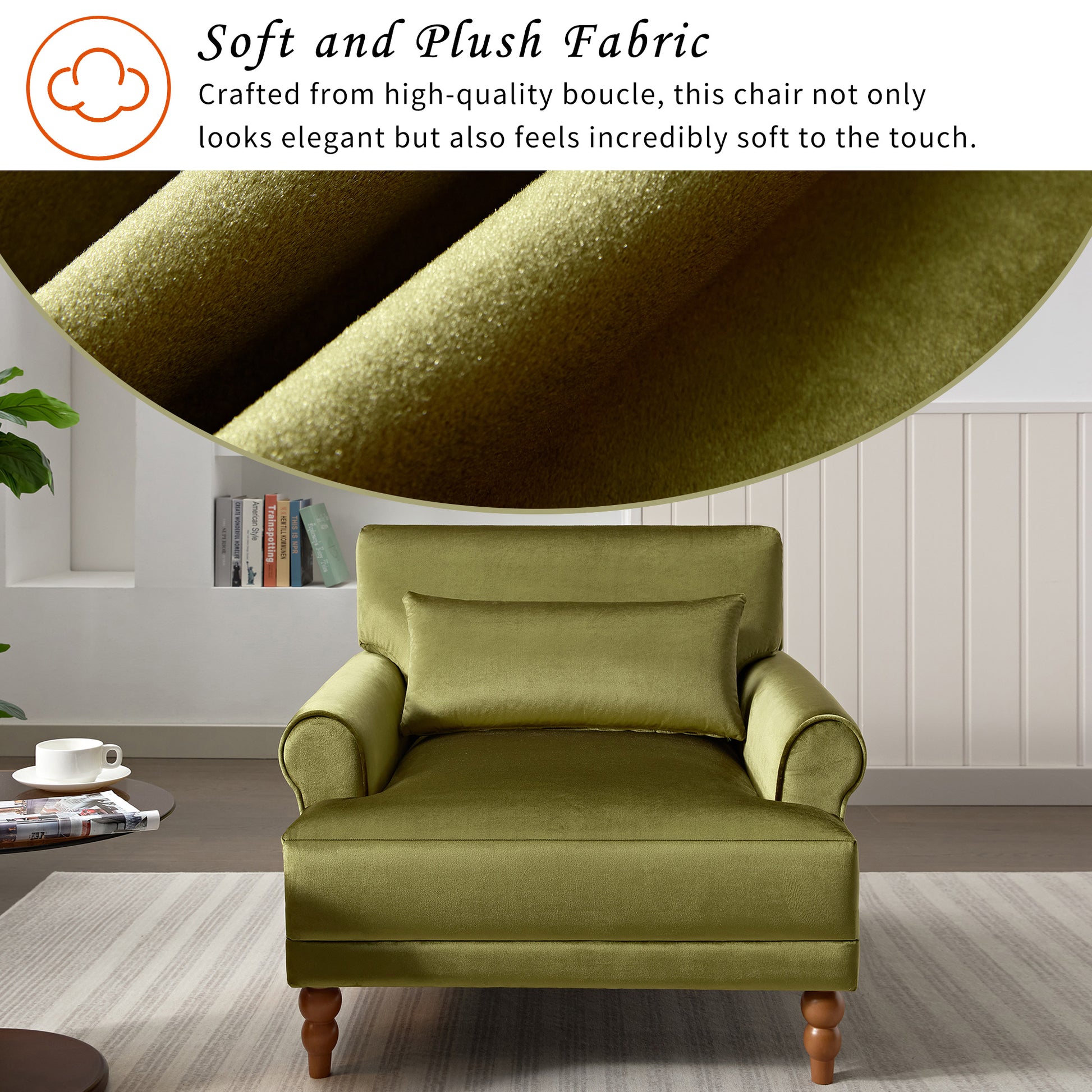 Mirod Elegant Circular Armrests, Ergonomic Lumbar Support, Vintage Roman Column Legs, Luxurious Large Size, Enhances Living Room Aesthetics, For Living Room,Bedroom And Study Green Velvet