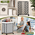 Laundry Basket With Wheels, Rolling Laundry Hamper, Detachable And Washable Lining, Metal Frame, Suitable For Bedrooms, Bathrooms, Laundry Rooms, White White Black 1 Foldable Freestanding Boho